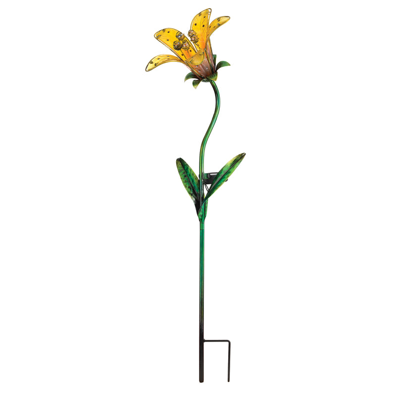 Regal Art & Gift Assorted Glass/Metal 33 in. H X 9 in. L X 7.25 in. W Tiger Lily Solar Garden Stake