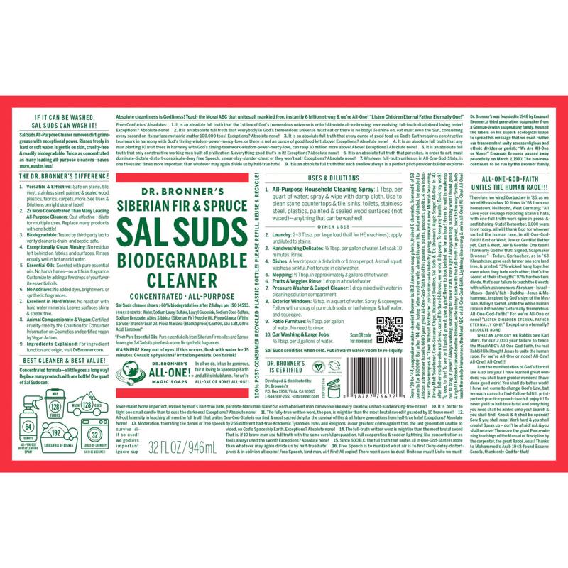 Dr. Bronner's Sal Suds Pine Scent Concentrated Organic All Purpose Cleaner Liquid 16 oz