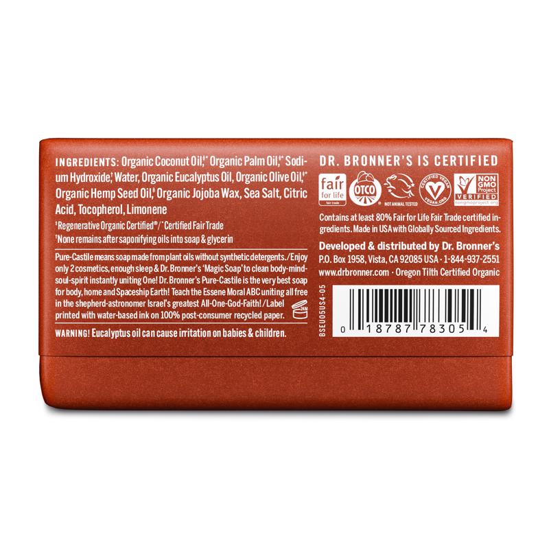 Dr. Bronner's Organic Eucalyptus Scent Pure-Castile Bar Soap 5 oz