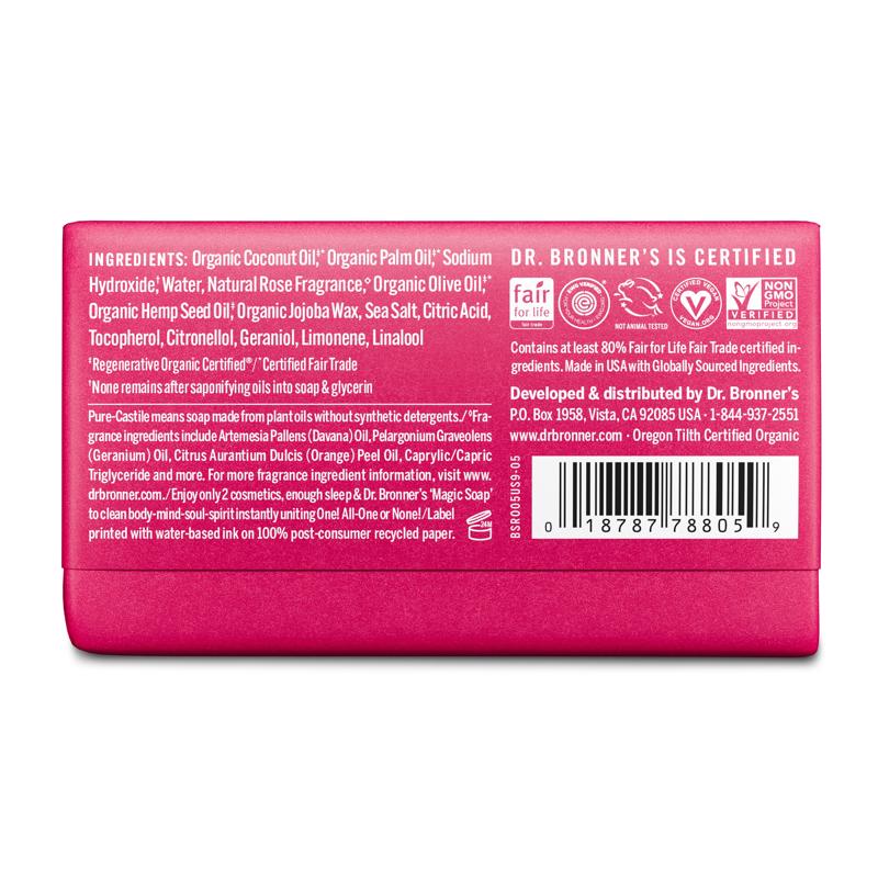 Dr. Bronner's Organic Rose Scent Pure-Castile Bar Soap 5 oz