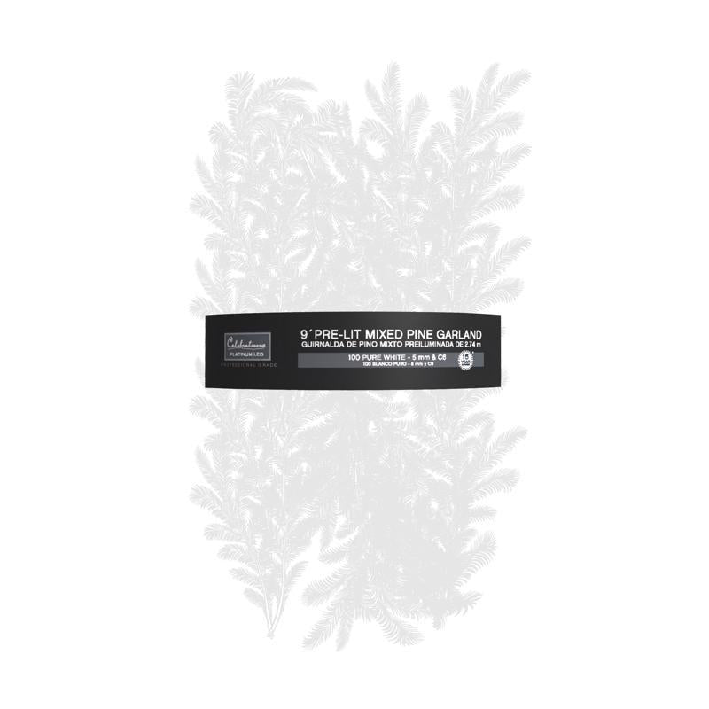 Celebrations Platinum 14 in. D X 9 ft. L LED Prelit Pure White Mixed Pine Christmas Garland