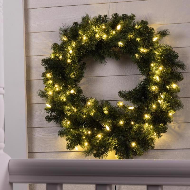 Celebrations Platinum 36 in. D LED Prelit Warm White Mixed Pine Christmas Wreath
