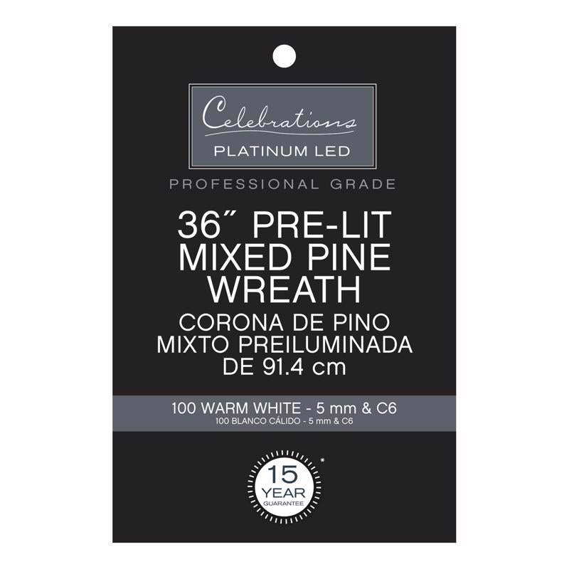Celebrations Platinum 36 in. D LED Prelit Warm White Mixed Pine Christmas Wreath