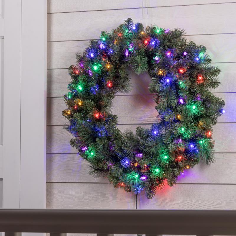 Celebrations Platinum 36 in. D LED Prelit Multicolored Mixed Pine Christmas Wreath