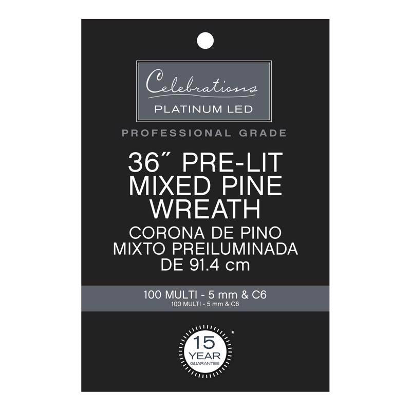 Celebrations Platinum 36 in. D LED Prelit Multicolored Mixed Pine Christmas Wreath