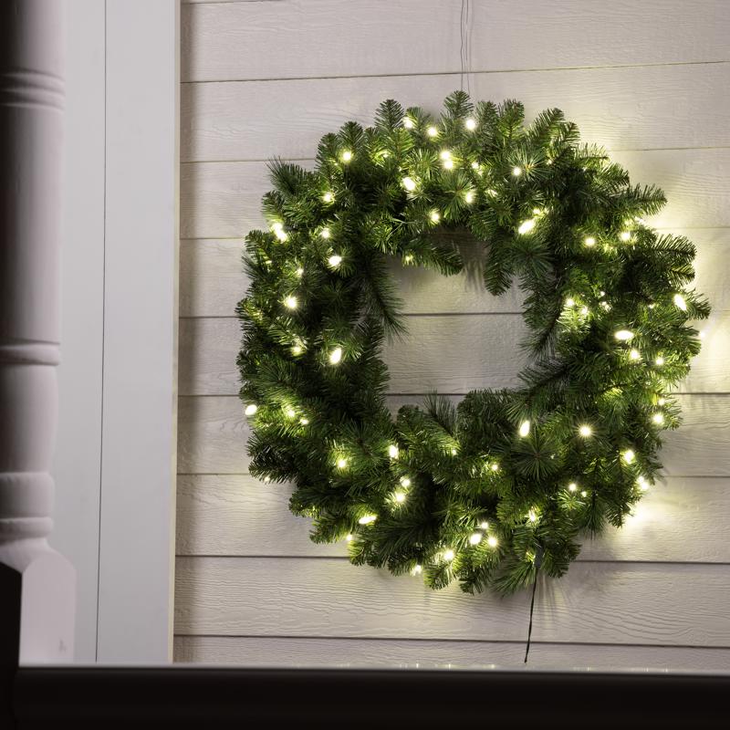 Celebrations Platinum 36 in. D LED Prelit Pure White Mixed Pine Christmas Wreath