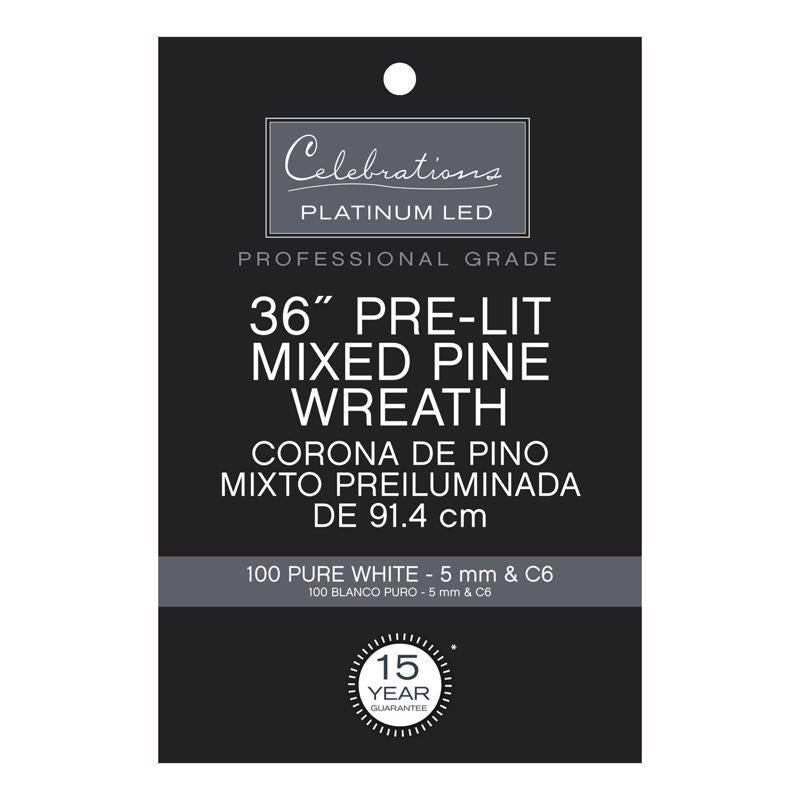 Celebrations Platinum 36 in. D LED Prelit Pure White Mixed Pine Christmas Wreath