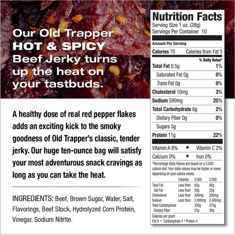 Old Trapper Hot & Spicy Beef Jerky 10 oz Bagged