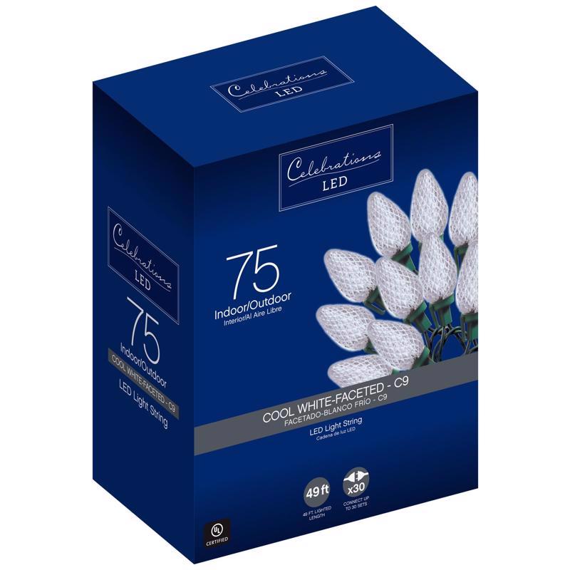 Celebrations Blue LED C9 Cool White 75 ct String Christmas Lights 49 ft.