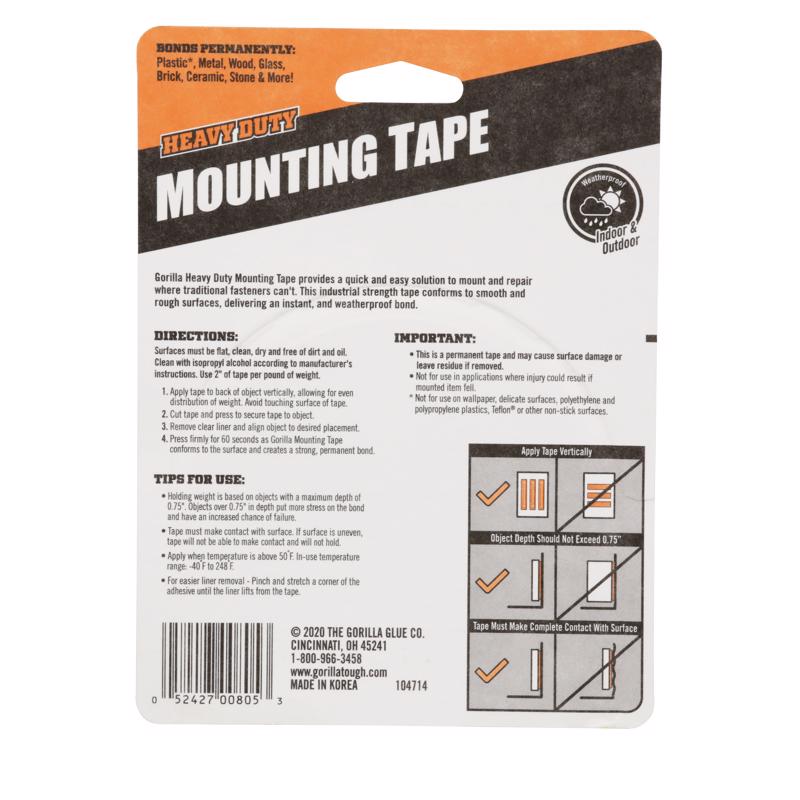 Gorilla 120 in. L X 1 in. W Double-Sided Mounting Tape