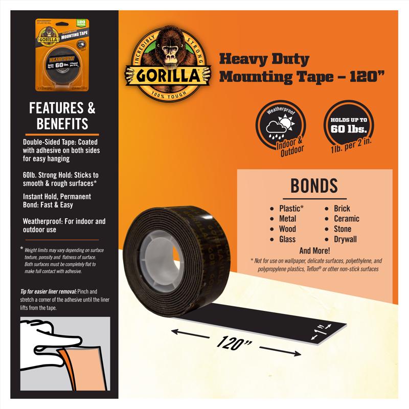Gorilla 120 in. L X 1 in. W Double-Sided Mounting Tape