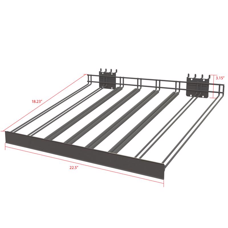 3 in. H X 22 in. W X 18 in. D Black Metal Sprinkler Head Shelf Pegboard Display