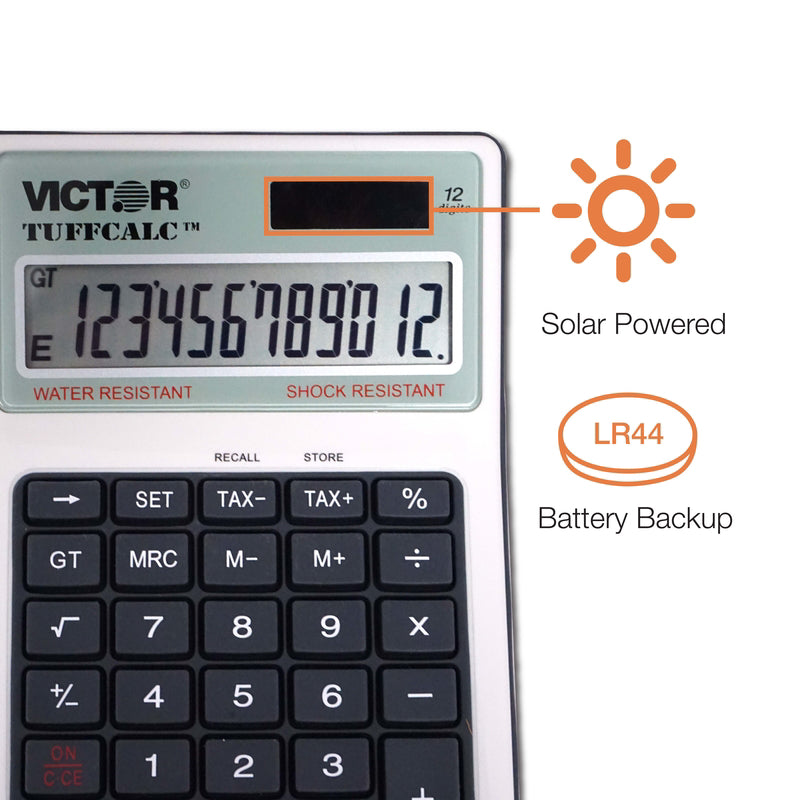 Victor Tuffcalc Silver 12 digit Solar Powered Deluxe Desktop Calculator