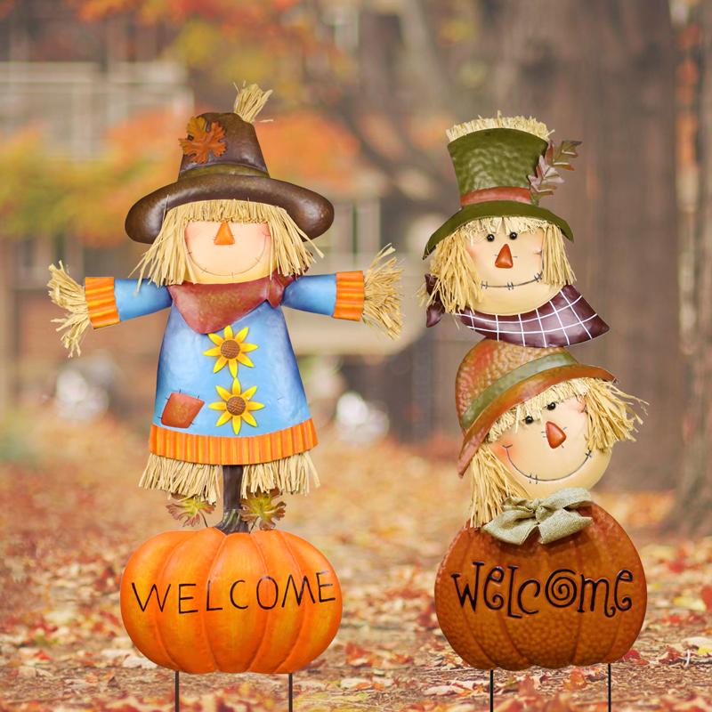 Alpine 35 in. Welcome Pumpkin and Scarecrow Yard Stake