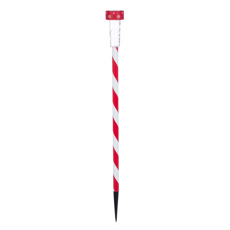 Alpine LED White Solar Candy Cane Striped Stake 23 in. Pathway Decor
