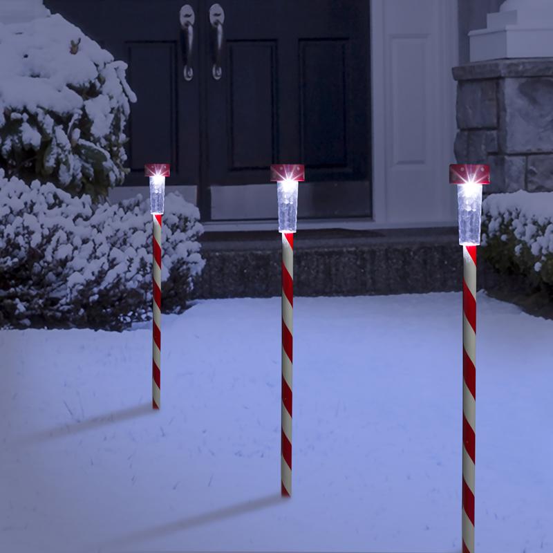 Alpine LED White Solar Candy Cane Striped Stake 23 in. Pathway Decor