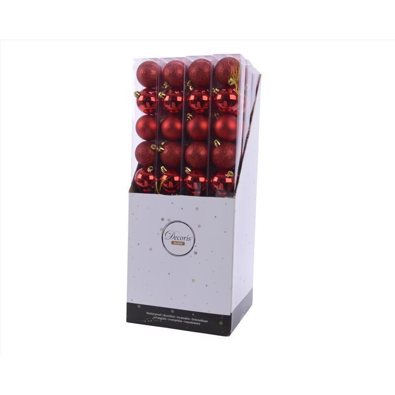 Decoris Red Shatterproof Baubles Ornaments 2 in.