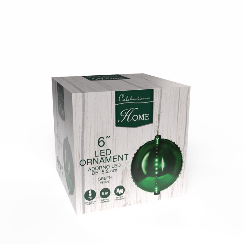 Celebrations Platinum LED Green Lighted Ornament 6 in. Hanging Decor