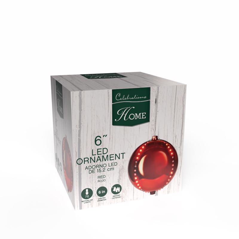 Celebrations Platinum LED Red Lighted Ornament 6 in. Hanging Decor