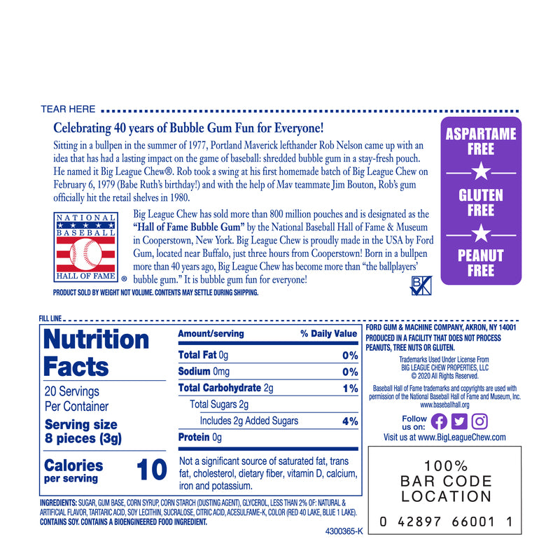 Big League Chew Grape Candy 2.12 oz