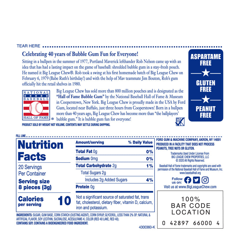 Big League Chew Original Candy 2.12 oz