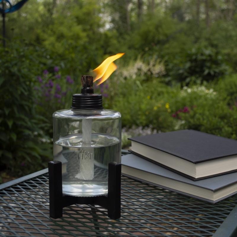 TIKI Black/Clear Glass/Metal 6.5 in. Elevated Tabletop Torch