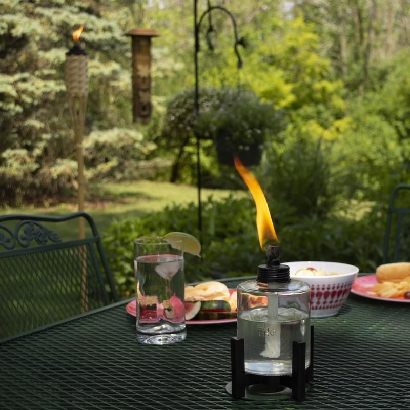 TIKI Black/Clear Glass/Metal 6.5 in. Elevated Tabletop Torch