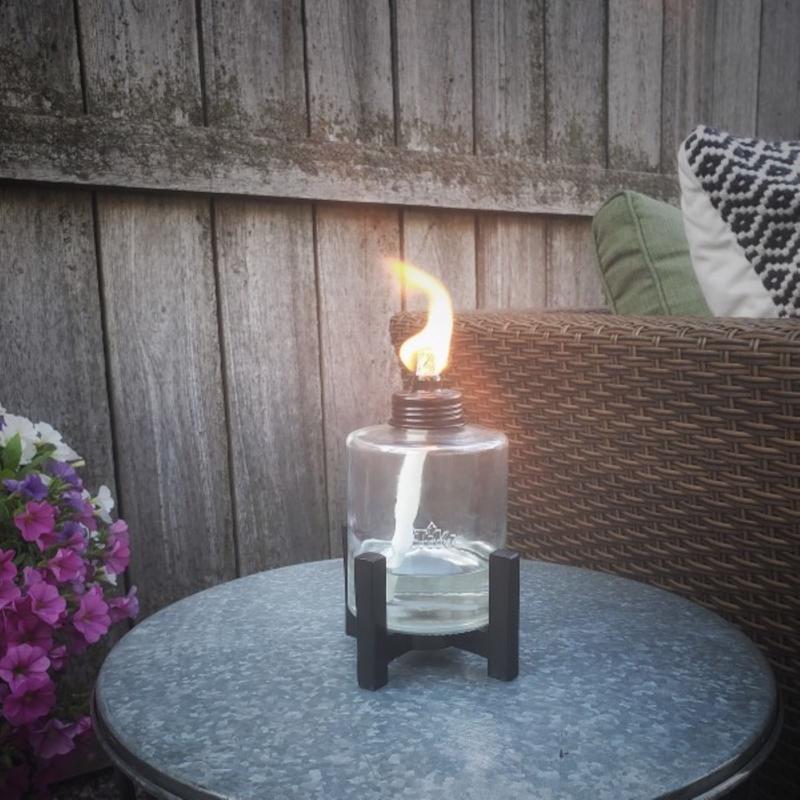 TIKI Black/Clear Glass/Metal 6.5 in. Elevated Tabletop Torch