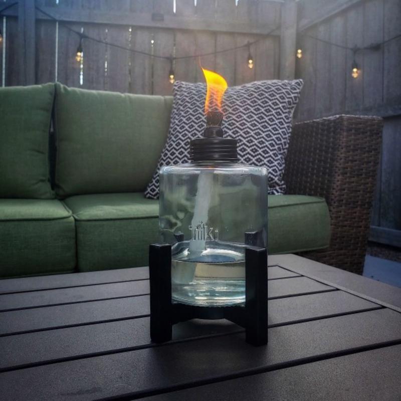TIKI Black/Clear Glass/Metal 6.5 in. Elevated Tabletop Torch