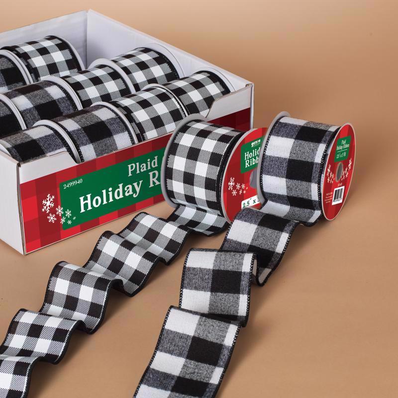 Gerson Black/White Buffalo Plaid Christmas Bow .01 in.
