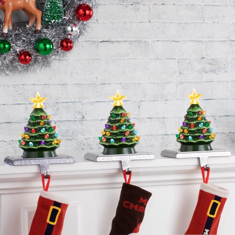 Mr. Christmas LED Green Vintage Tree Stocking Holder 6.75 in.