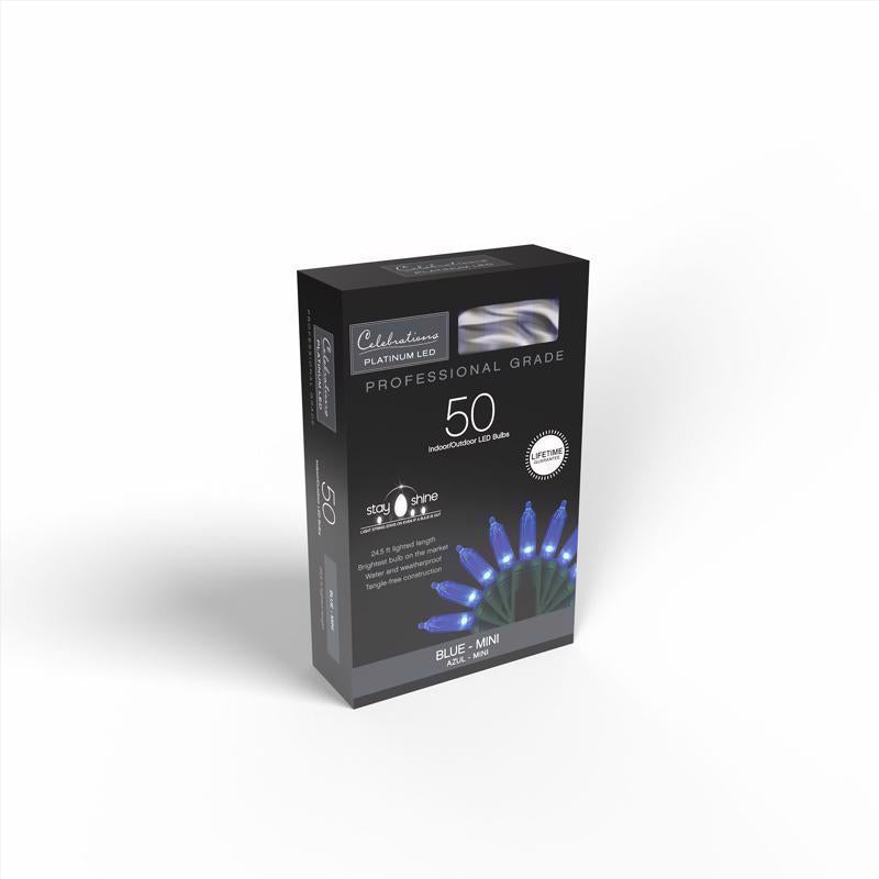 Celebrations Platinum LED T5 Blue 50 ct String Christmas Lights 25 ft.