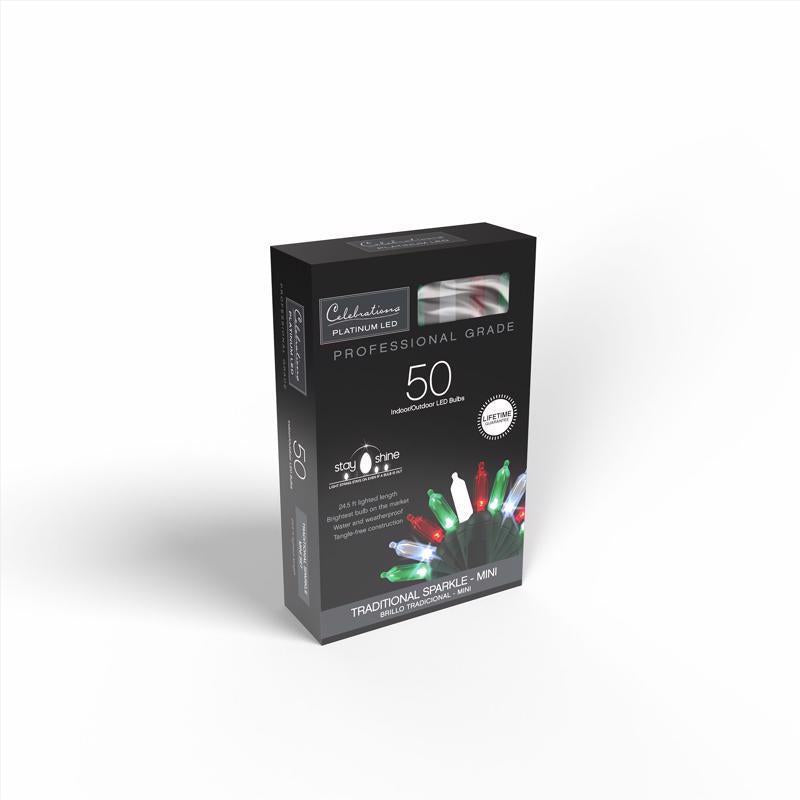 Celebrations Platinum LED T5 Red/Green/Pure White 50 ct String Christmas Lights 25 ft.
