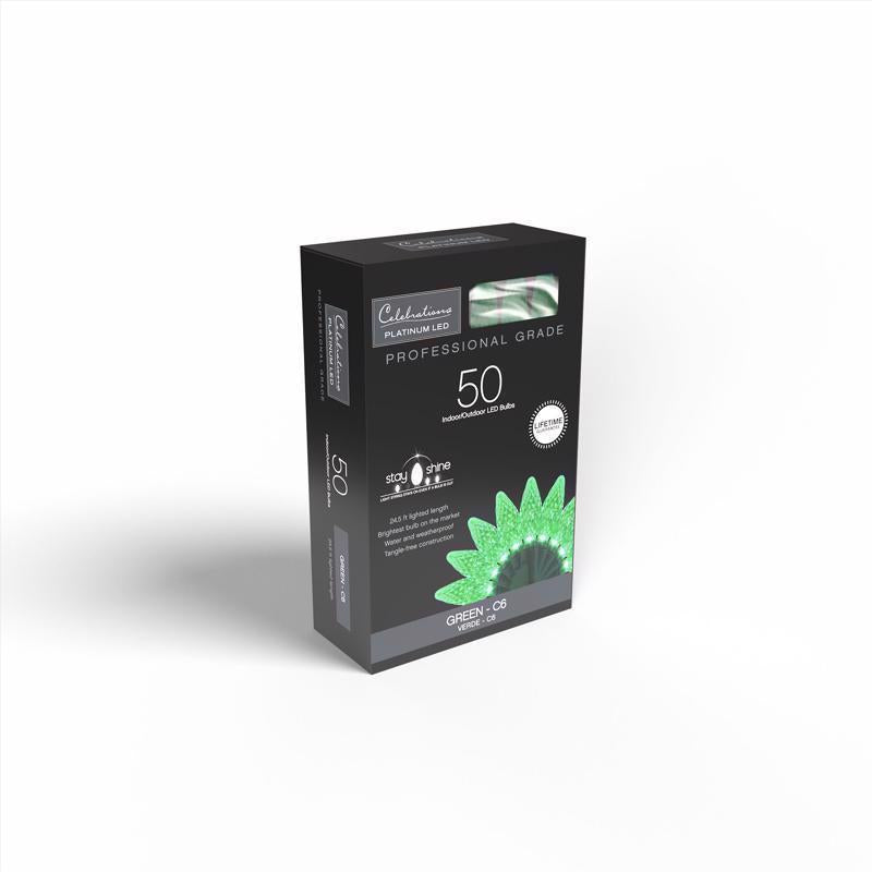 Celebrations Platinum LED C6 Green 50 ct String Christmas Lights 25 ft.