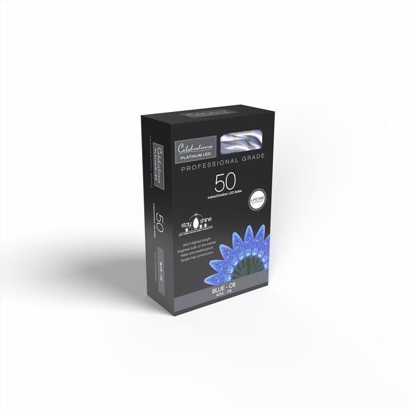Celebrations Platinum LED C6 Blue 50 ct String Christmas Lights 25 ft.