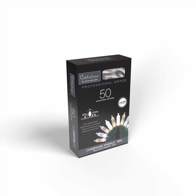 Celebrations Platinum LED T5 Champagne 50 ct String Christmas Lights 25 ft.