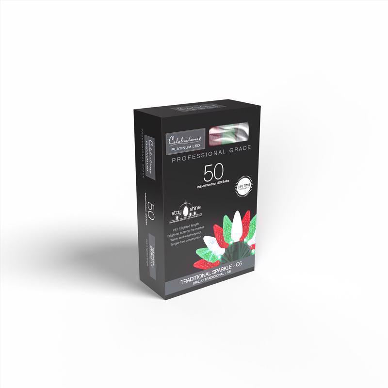 Celebrations Platinum LED C6 Red/Green/Pure White 50 ct String Christmas Lights 25 ft.