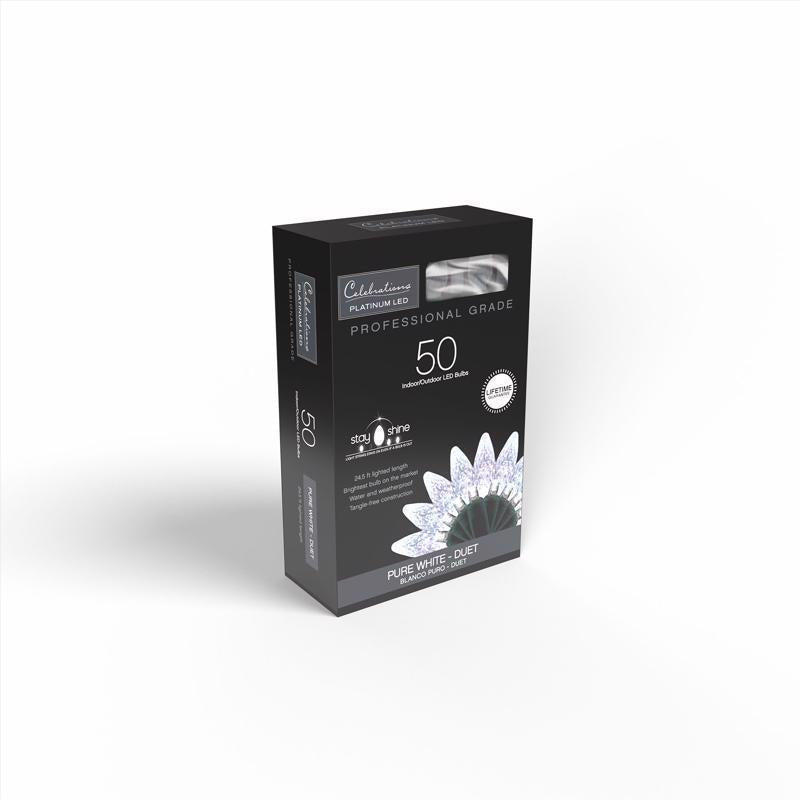 Celebrations Platinum LED C6 Pure White Duet 50 ct String Christmas Lights 25 ft.