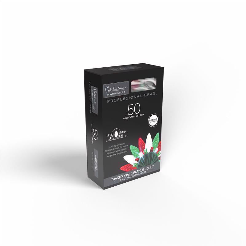Celebrations Platinum LED C6 Red/Green/Pure White 50 ct String Christmas Lights 25 ft.