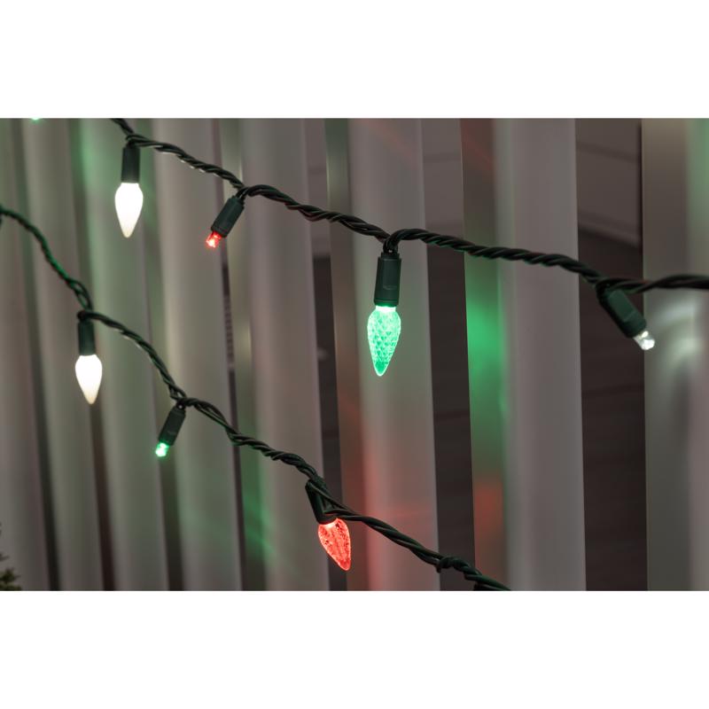 Celebrations Platinum LED C6 Red/Green/Pure White 50 ct String Christmas Lights 25 ft.