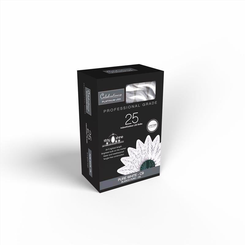 Celebrations Platinum LED C9 Pure White 25 ct String Christmas Lights 25 ft.