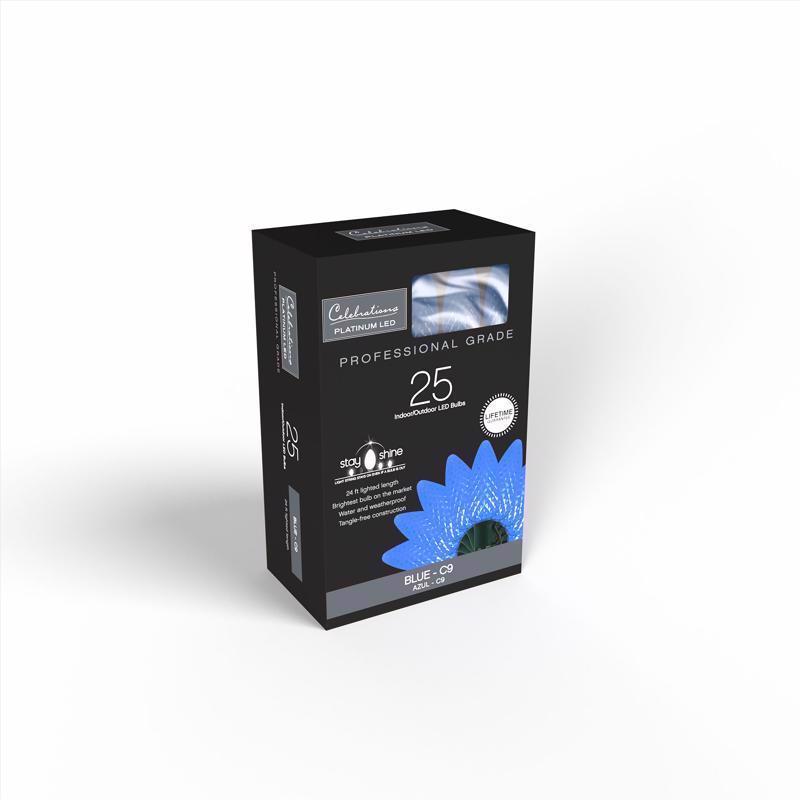 Celebrations Platinum LED C9 Blue 25 ct String Christmas Lights 25 ft.