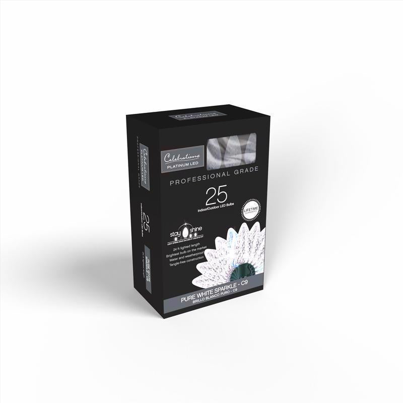 Celebrations Platinum LED C9 Pure White 25 ct String Christmas Lights 25 ft.
