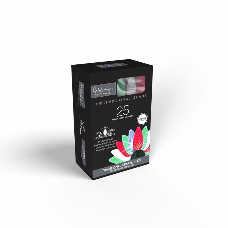 Celebrations Platinum LED C9 Multicolored 25 ct String Christmas Lights 25 ft.