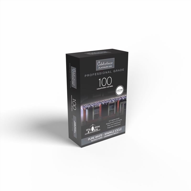 Celebrations Platinum LED T5 Pure White 100 ct Icicle Christmas Lights 9.5 ft.