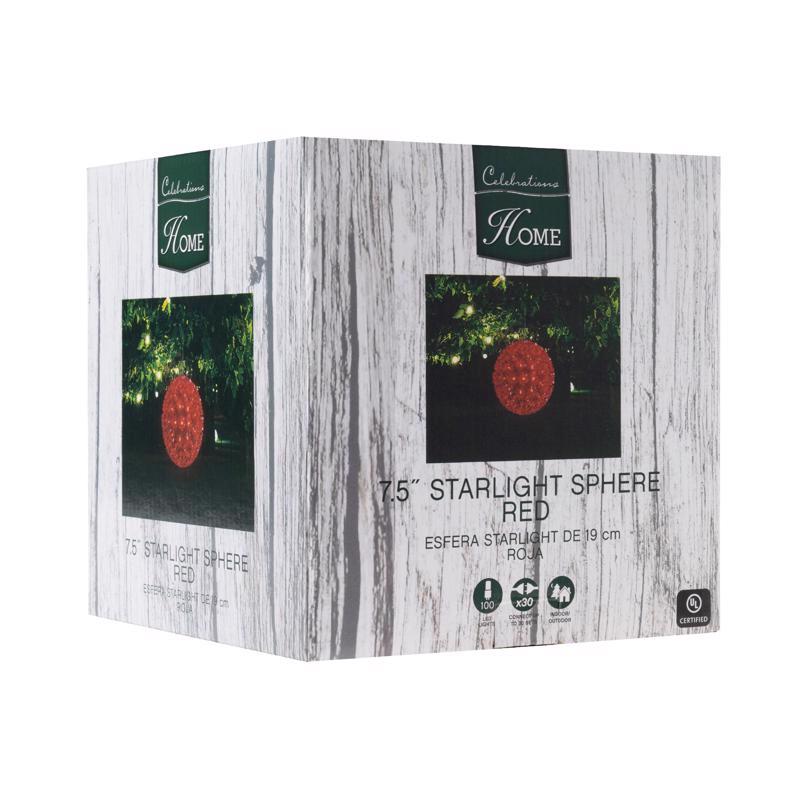 Celebrations LED Red 100L T5 Starlight Sphere 7.5 in. Hanging Decor