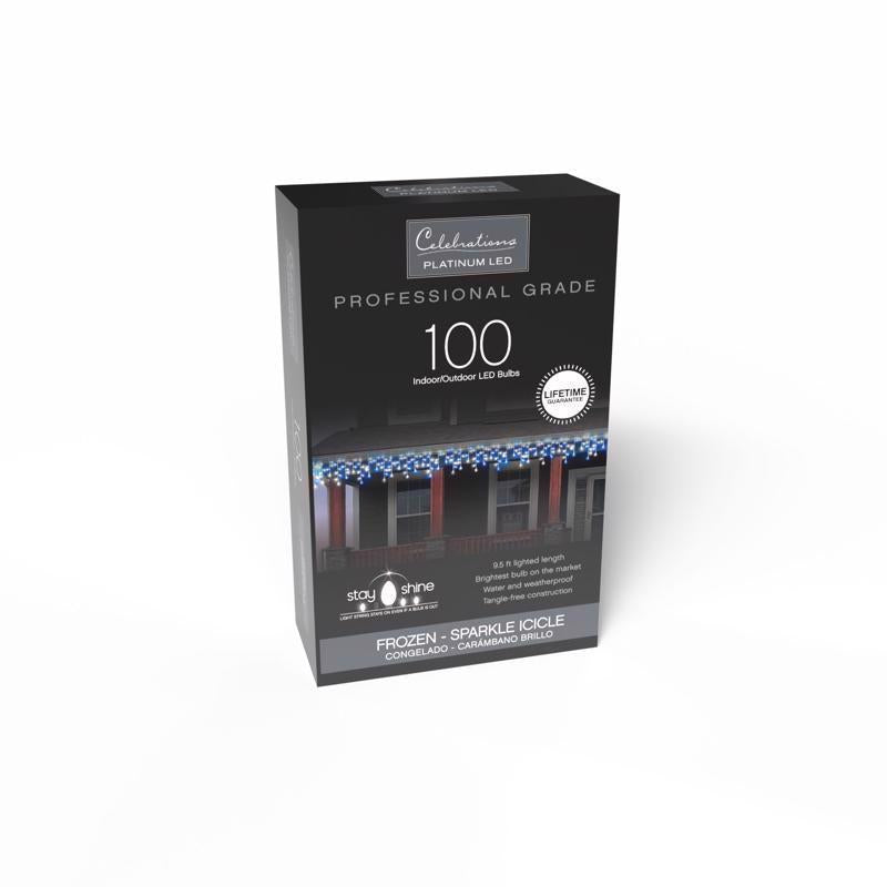Celebrations Platinum LED T5 Blue/Pure White 100 ct Icicle Christmas Lights 9.5 ft.