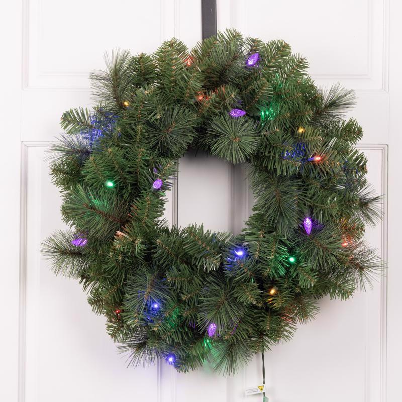 Celebrations Platinum 26 in. D LED Prelit Multicolored Mixed Pine Wreath