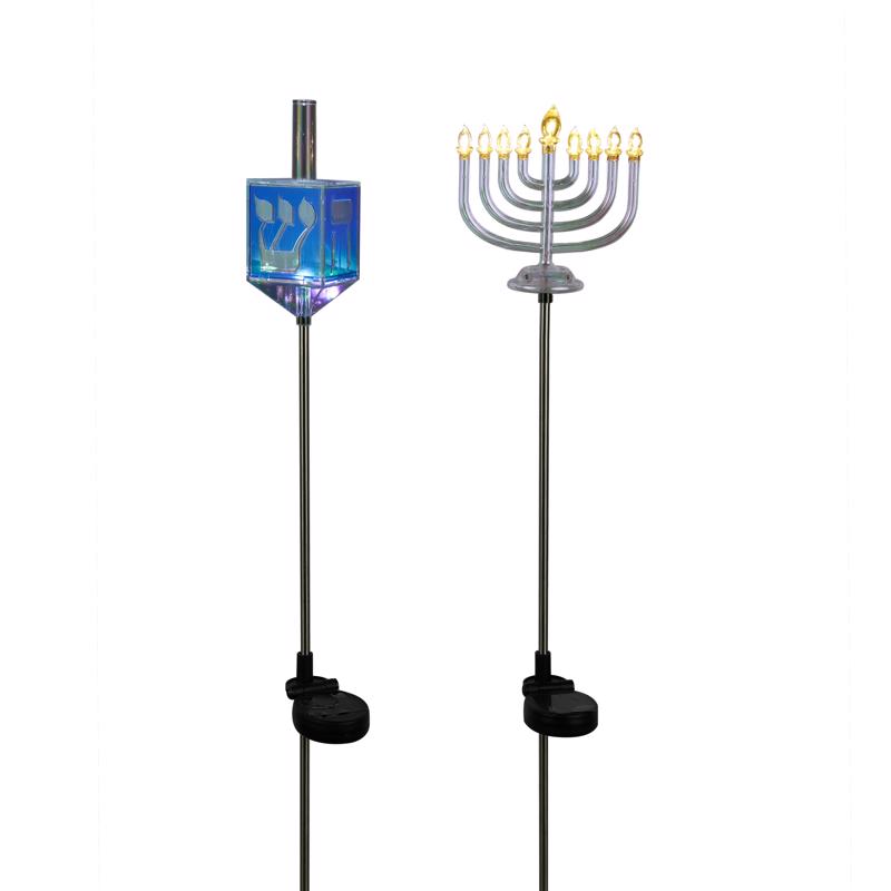 Alpine Iridescent Menorah/Dreidel Stake 33 in. Pathway Decor