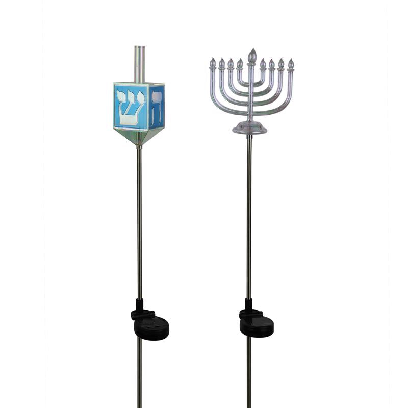 Alpine Iridescent Menorah/Dreidel Stake 33 in. Pathway Decor